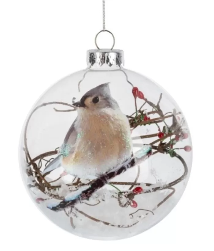 Boutique de Noël Ornamant, Glass Ball, Tufted Titmouse