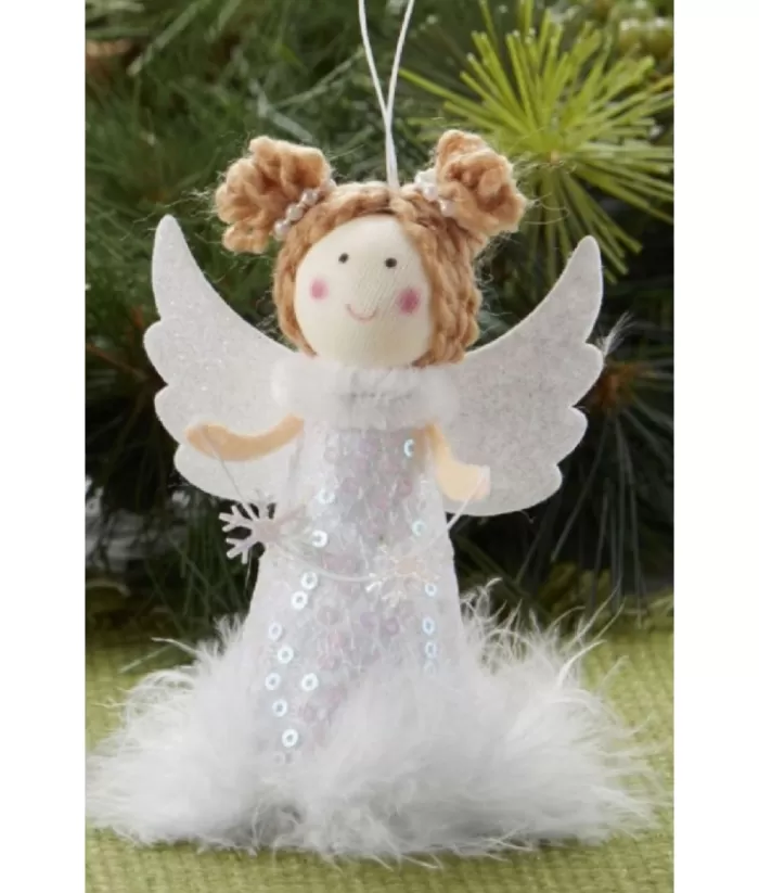 Boutique de Noël Ornament, Angel With Snowflake, Feather Trimmed Gown