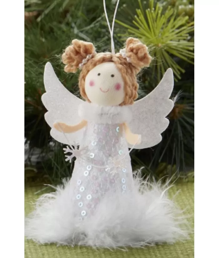 Boutique de Noël Anges & Père Noël*Ornament, Angel With Snowflake, Feather Trimmed Gown