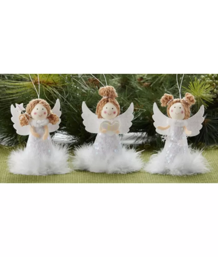 Boutique de Noël Ornament, Angel With Snowflake, Feather Trimmed Gown