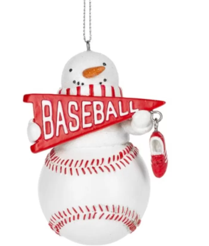 Boutique de Noël Bonhommes De Neige*Ornament, Baseball Shaped Snowman, In Resin.