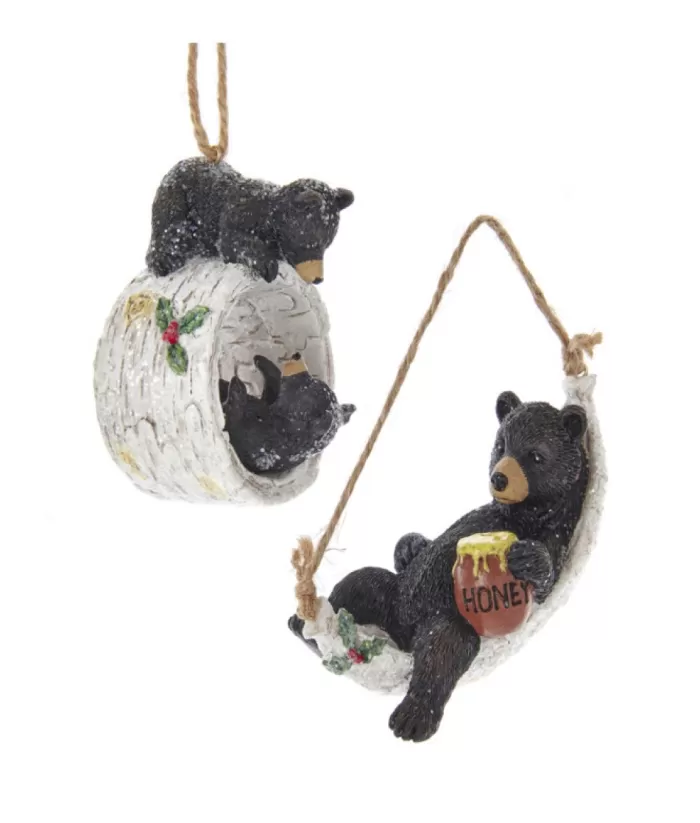 Boutique de Noël Ornament, Bear Cubs Playing On Birch Trunk