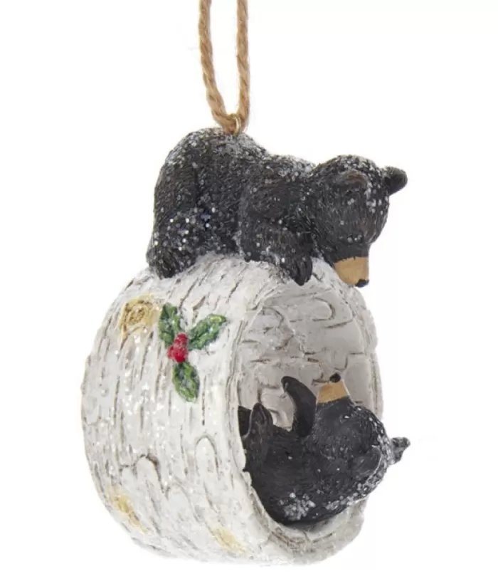 Boutique de Noël Ornament, Bear Cubs Playing On Birch Trunk