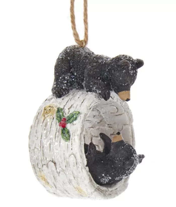 Boutique de Noël Animaux*Ornament, Bear Cubs Playing On Birch Trunk