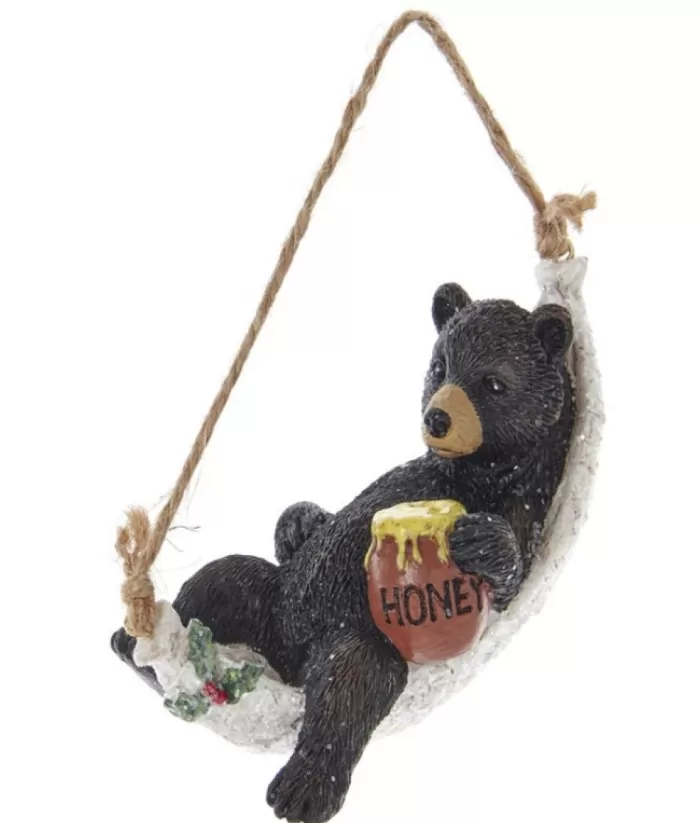 Boutique de Noël Ornament, Bear On Birch Branch With Honey.