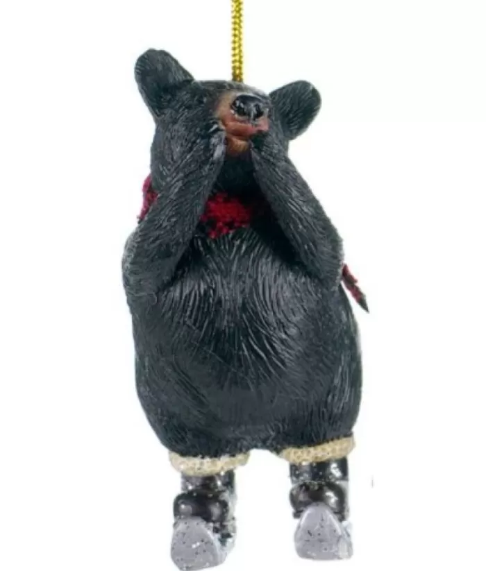 Boutique de Noël Ornament, Black Bear On Skates