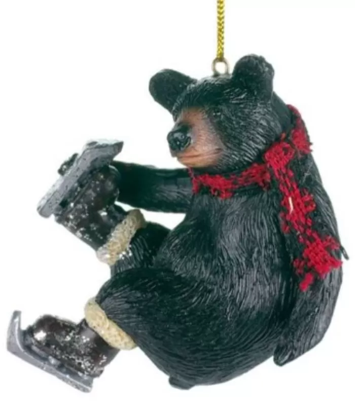 Boutique de Noël Ornament, Black Bear On Skates