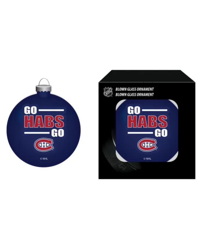 Boutique de Noël Ornament, Blown Glass, Nhl/Montreal Habs "Go Habs Go"