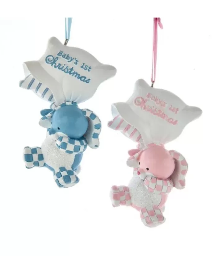 Boutique de Noël Ornament, Blue Baby Bunny. "Baby'S First Christmas"