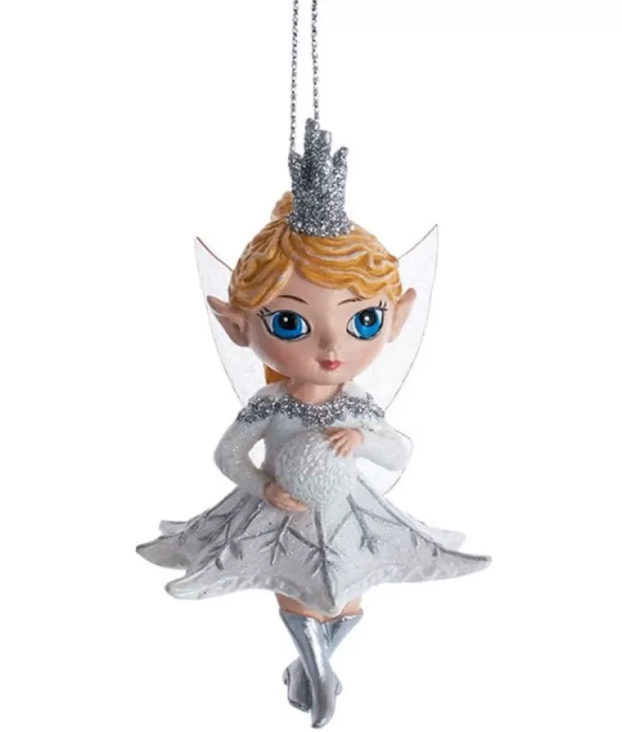 Boutique de Noël Ornament, Blue Eyed Elvish Child, With Snowball