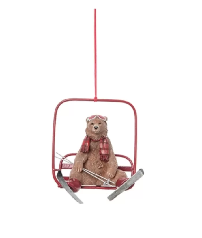 Boutique de Noël Ornament, Brown Bear On Ski-Lift