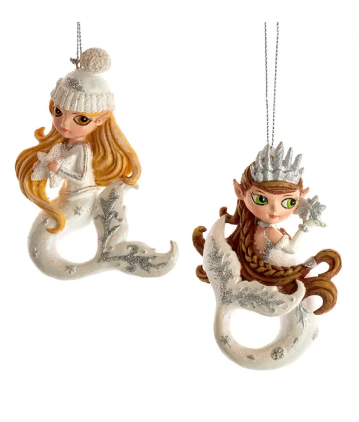 Boutique de Noël Ornament, Brown Haired Mermaid, With Silver Spangling