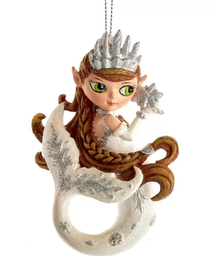 Boutique de Noël Ornament, Brown Haired Mermaid, With Silver Spangling