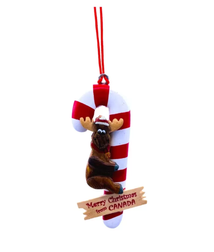 Boutique de Noël Ornament, Canada Souvenir, Moose With Candy Cane