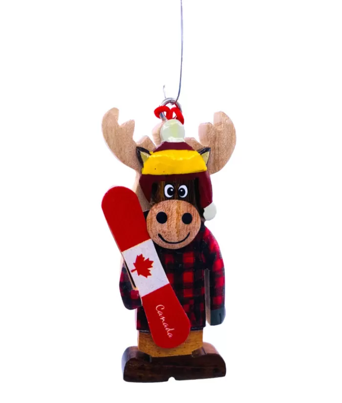 Boutique de Noël Animaux*Ornament, Canada Souvenir, Moose With Snowboard.