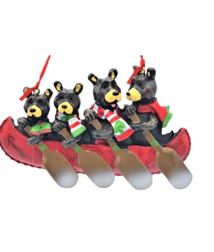 Boutique de Noël Ornament, Canoe With Family Of 4 Bears