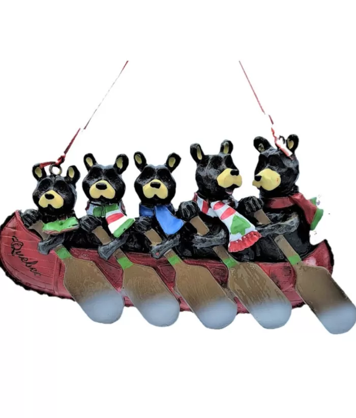 Boutique de Noël Ornament, Canoe With Family Of 5 Bears