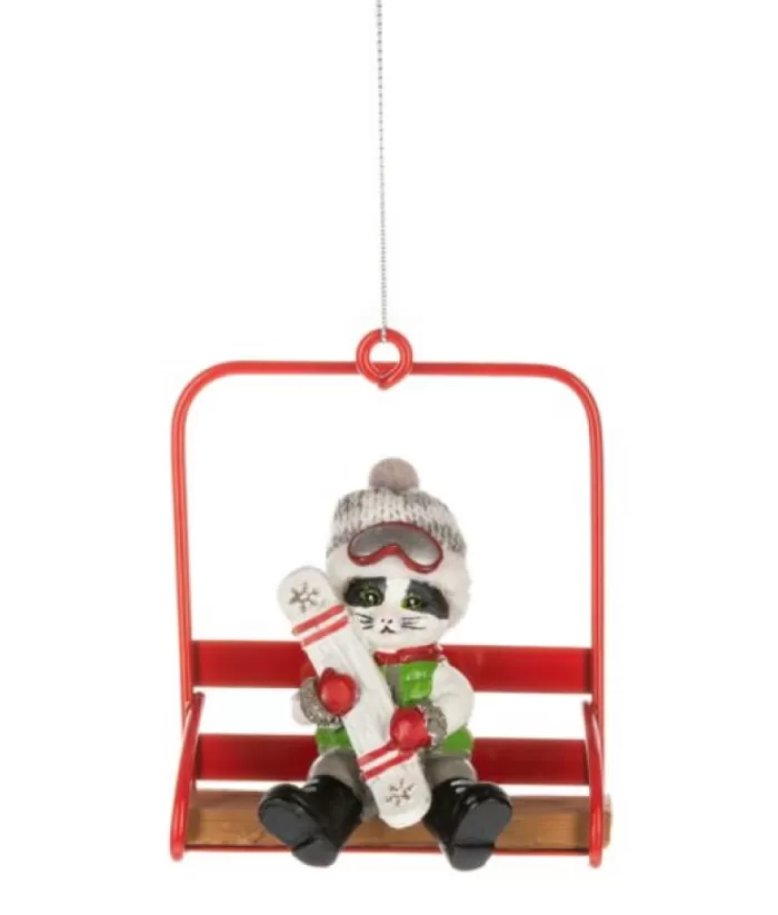 Boutique de Noël Ornament, Cat On The Ski Chairlift