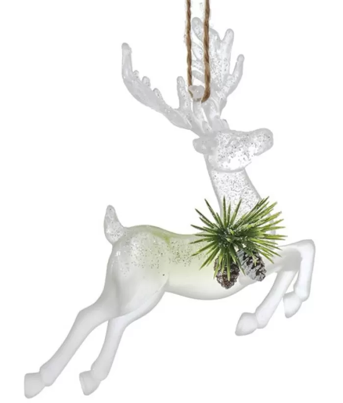 Boutique de Noël Ornament, Clear Acrylic, Deer In Sage And Ivory Colours