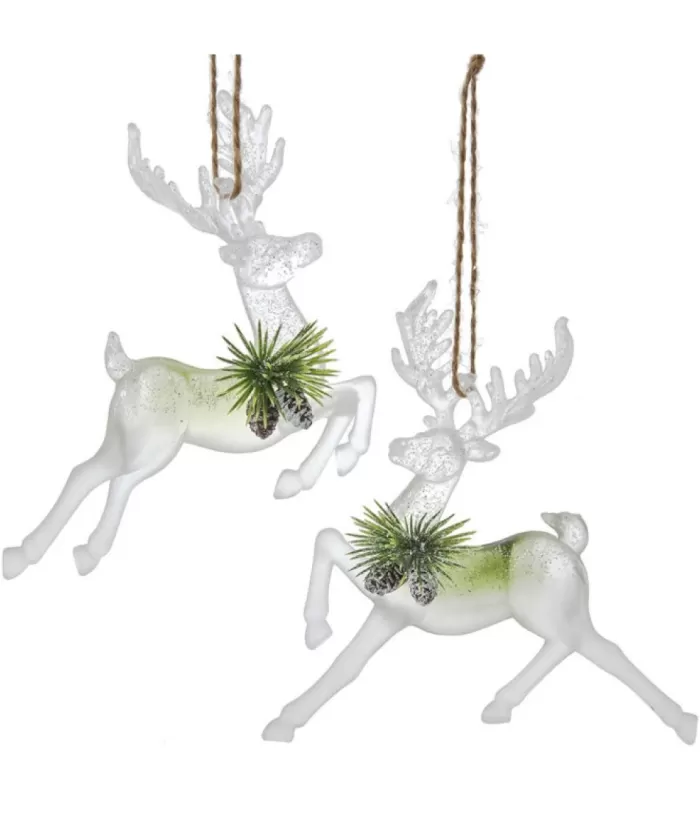 Boutique de Noël Ornament, Clear Acrylic, Deer In Sage And Ivory Colours