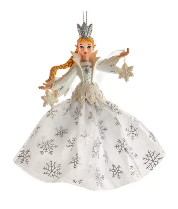 Boutique de Noël Ornament, Elegant Elvish Snow Queen, With Snow Flake Spangled Dress