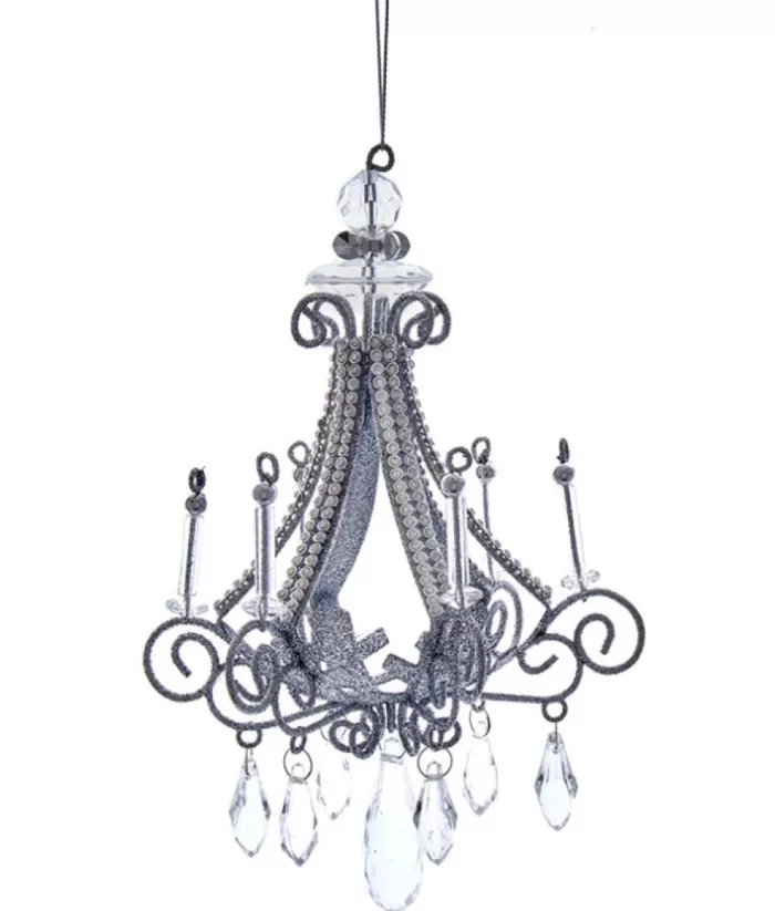 Boutique de Noël Ornament, Elegant Silver Chandelier, Measures 7 Inches