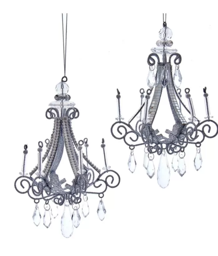 Boutique de Noël Ornament, Elegant Silver Chandelier, Measures 7 Inches