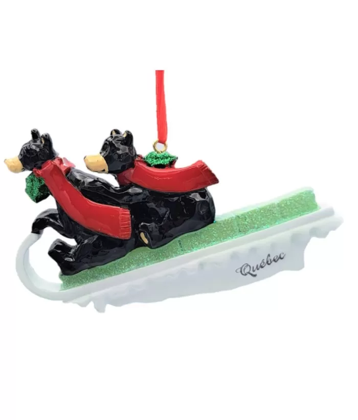 Boutique de Noël Ornament, Family Of 2 Black Bears On Sled