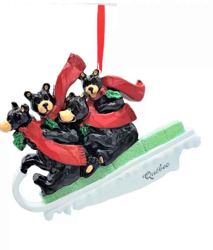 Boutique de Noël Ornament, Family Of 4 Black Bears On Sled