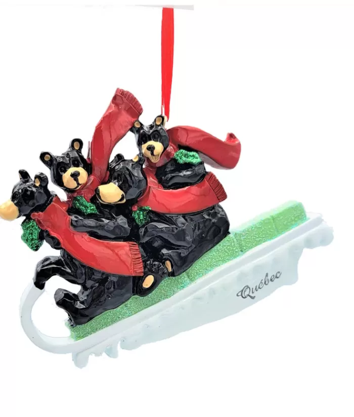 Boutique de Noël Animaux*Ornament, Family Of 4 Black Bears On Sled