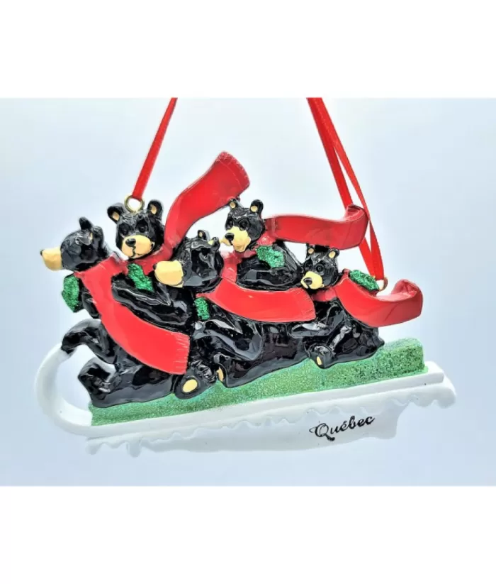 Boutique de Noël Ornament, Family Of 5 Black Bears On Sled