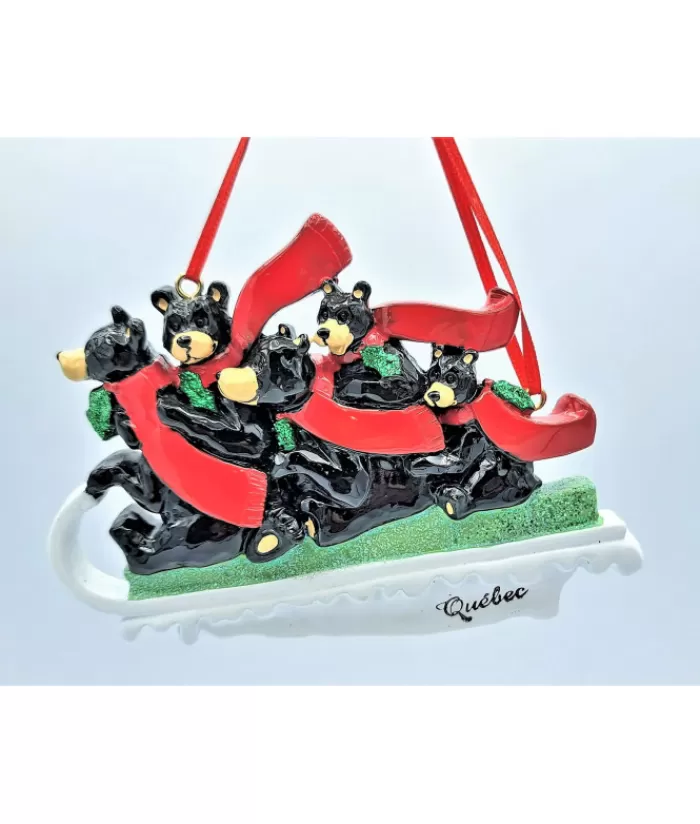 Boutique de Noël Animaux*Ornament, Family Of 5 Black Bears On Sled