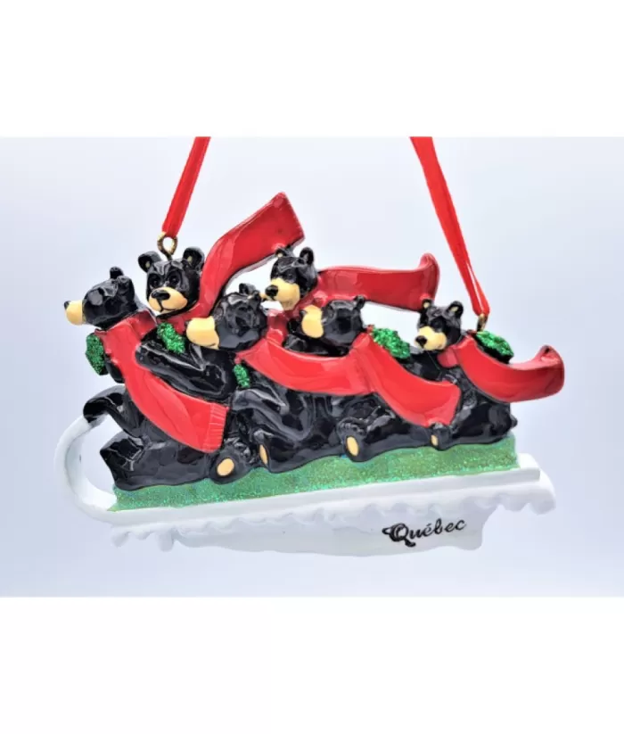 Boutique de Noël Ornament, Family Of 6 Black Bears On Sled