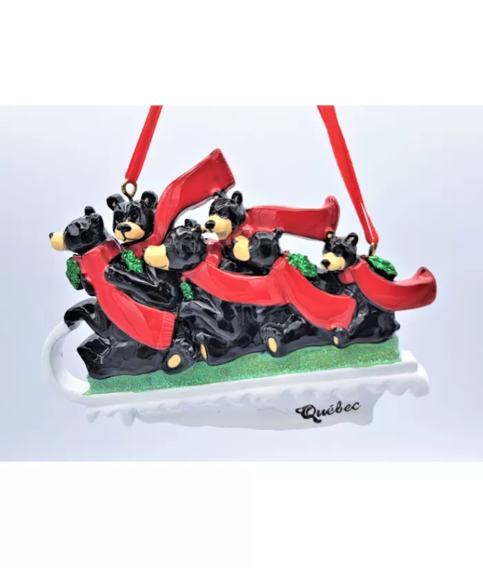 Boutique de Noël Animaux*Ornament, Family Of 6 Black Bears On Sled