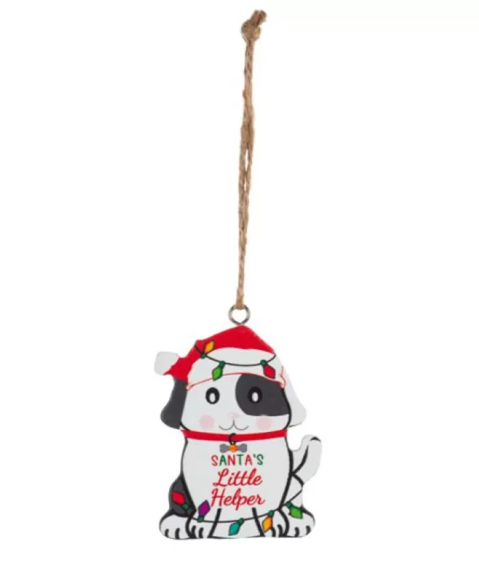 Boutique de Noël Famille & Amitiés*Ornament, Festive Pup, With Message "Santa'S Little Helper"