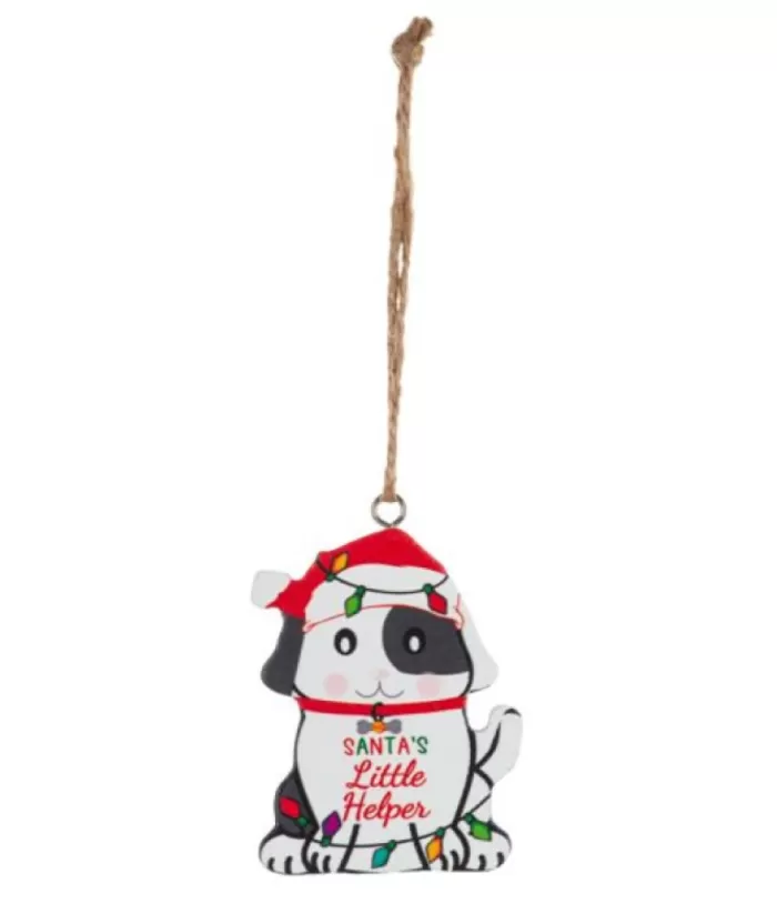 Boutique de Noël Ornament, Festive Pup, With Message "Santa'S Little Helper"