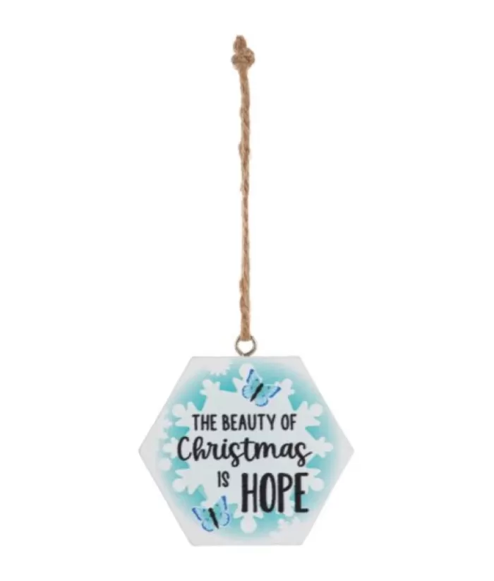 Boutique de Noël Ornament, Festive Snowflake, With Message "The Beauty Of Christmas Is Hope"