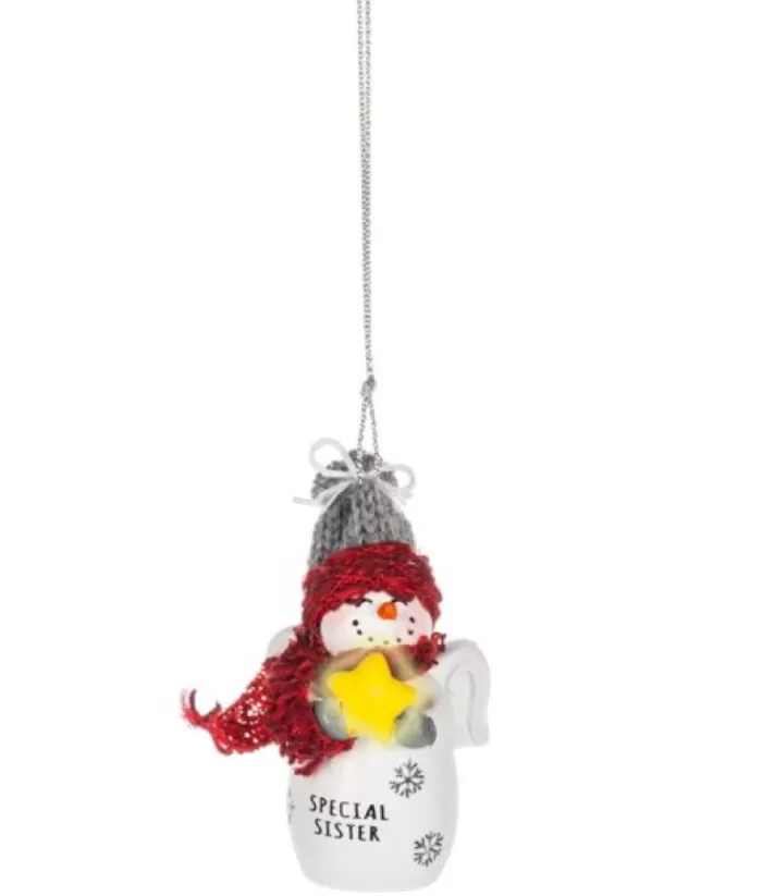 Boutique de Noël Ornament, Festive Snowman With Message "Special Sister"