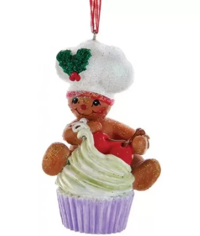 Boutique de Noël Ornament, Gingerbread Boy With Cupcake