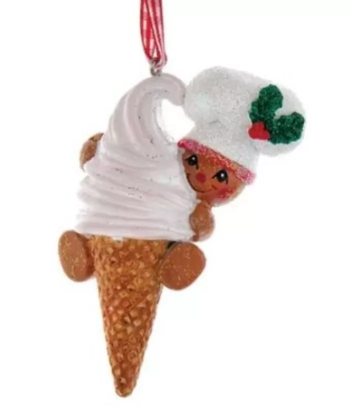 Boutique de Noël Ornament, Gingerbread Boy With Ice Cream Cone