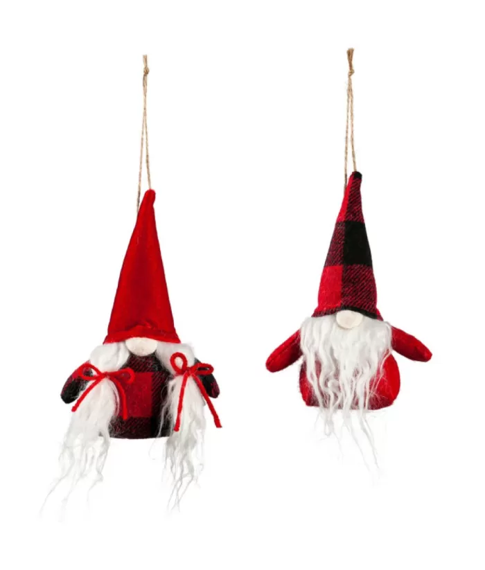 Boutique de Noël Ornament, Girl Gnome, Stuffed Plaid Material