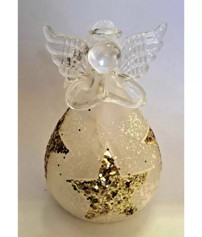 Boutique de Noël Ornament, Glass Angel With Golden Star Spangling