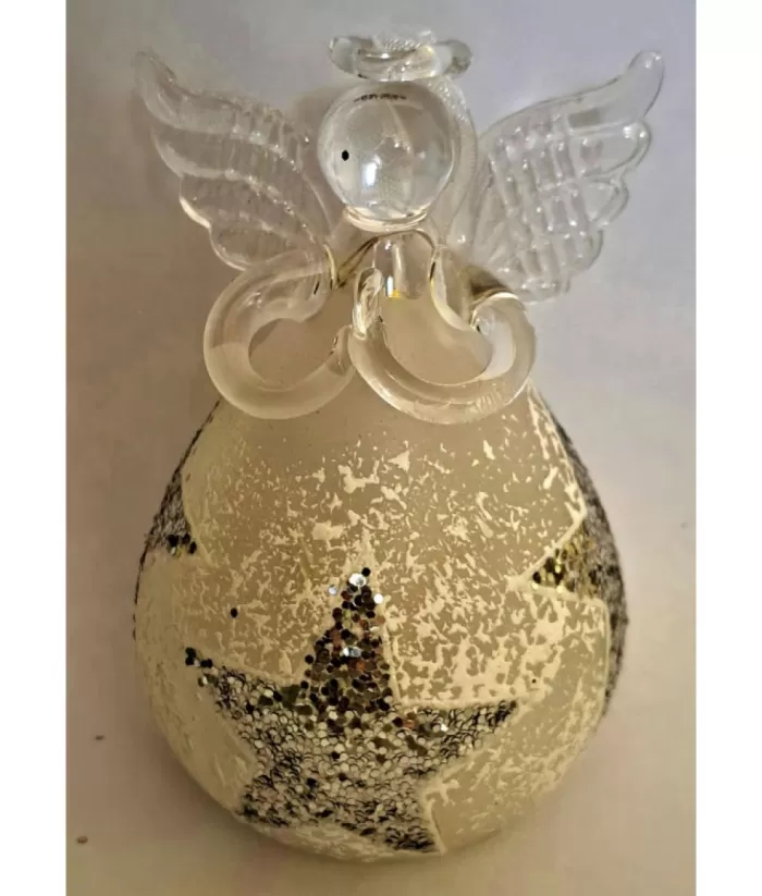 Boutique de Noël Ornament, Glass Angel With Silver Star Spangling