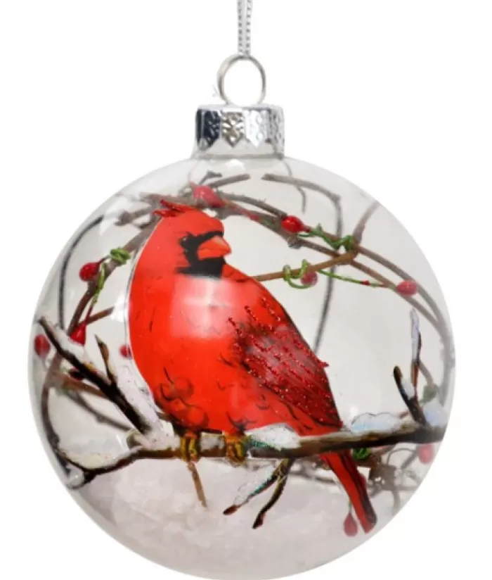 Boutique de Noël Animaux*Ornament, Glass Ball, Cardinal On Branch Motif