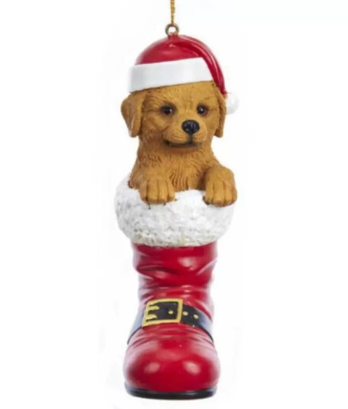 Boutique de Noël Ornament Golden Retriever In Santa Boot