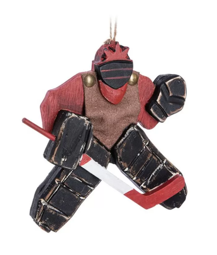 Boutique de Noël Ornament, Hockey Goal Tender , In Wood