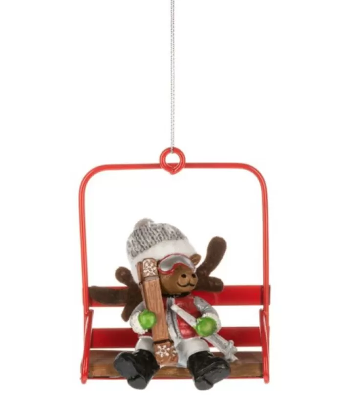 Boutique de Noël Ornament, Moose On The Ski Chairlift