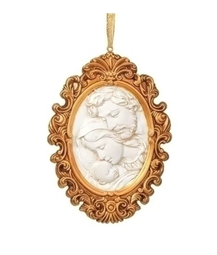 Boutique de Noël Ornament, Oval Cameo Style, With Holy Family