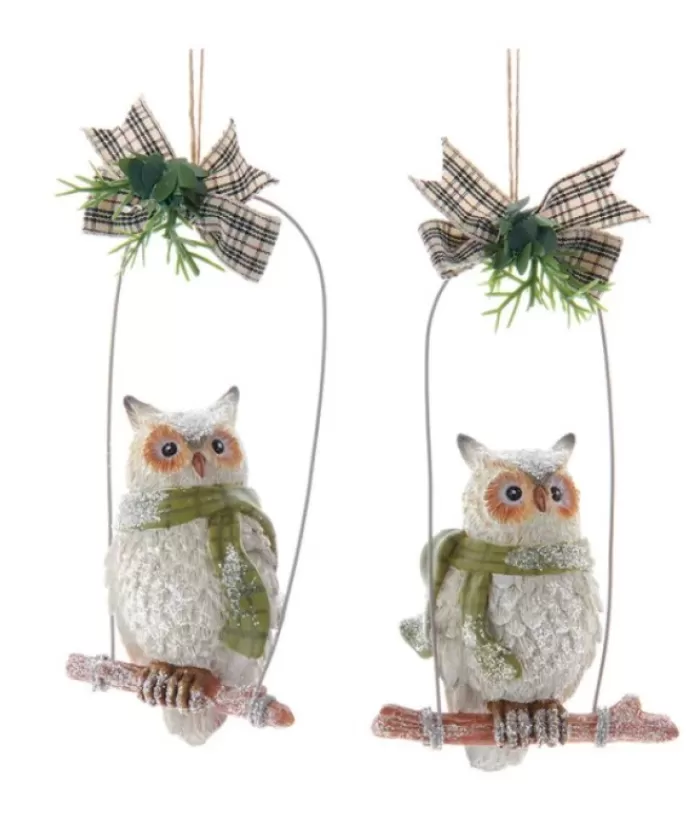 Boutique de Noël Animaux*Ornament, Owl On Perch With Green Scarf.