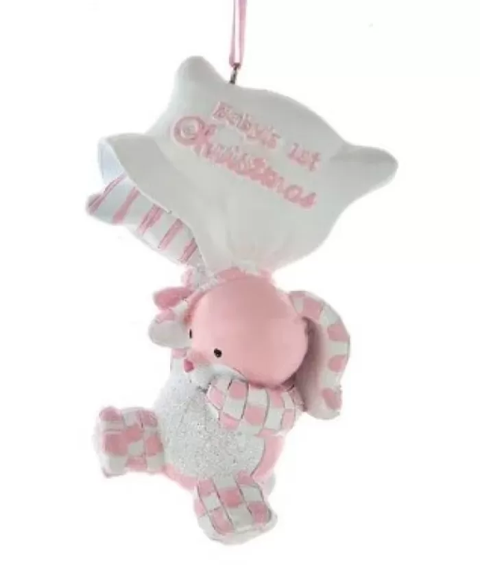 Boutique de Noël Ornament, Pink Baby Bunny. "Baby'S First Christmas